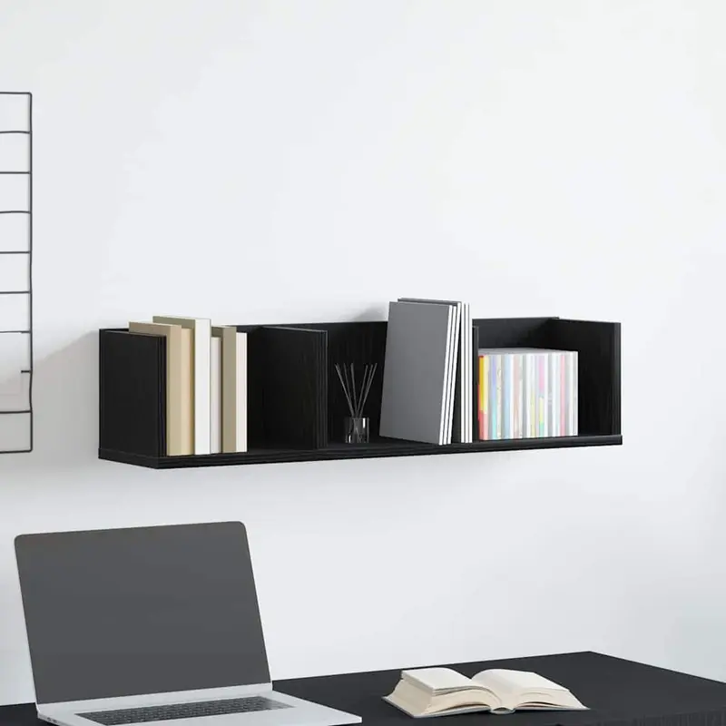 Estante de pared con estante Roble Negro 75 x 18 x 18 cm