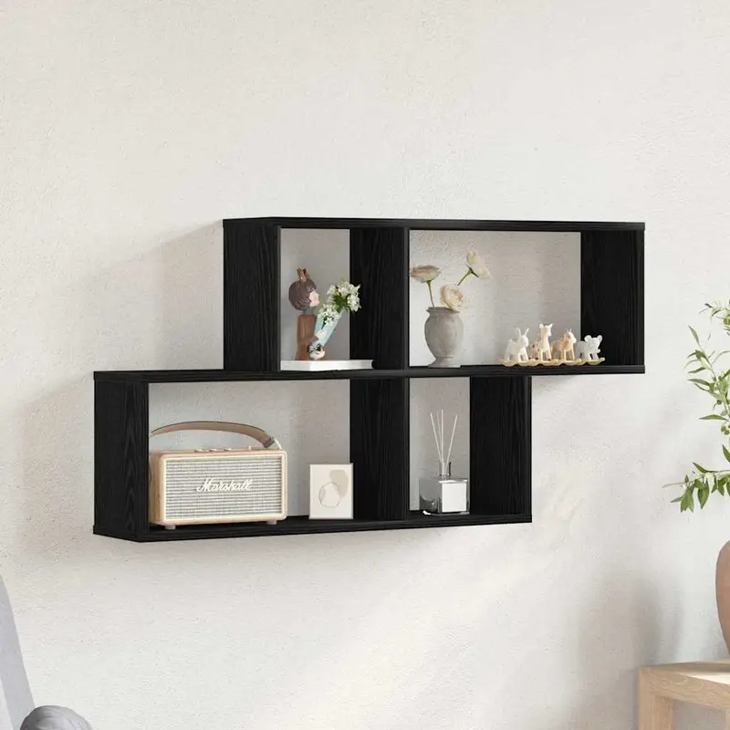 Estante de pared con estante Roble Negro 76 x 15 x 53 cm
