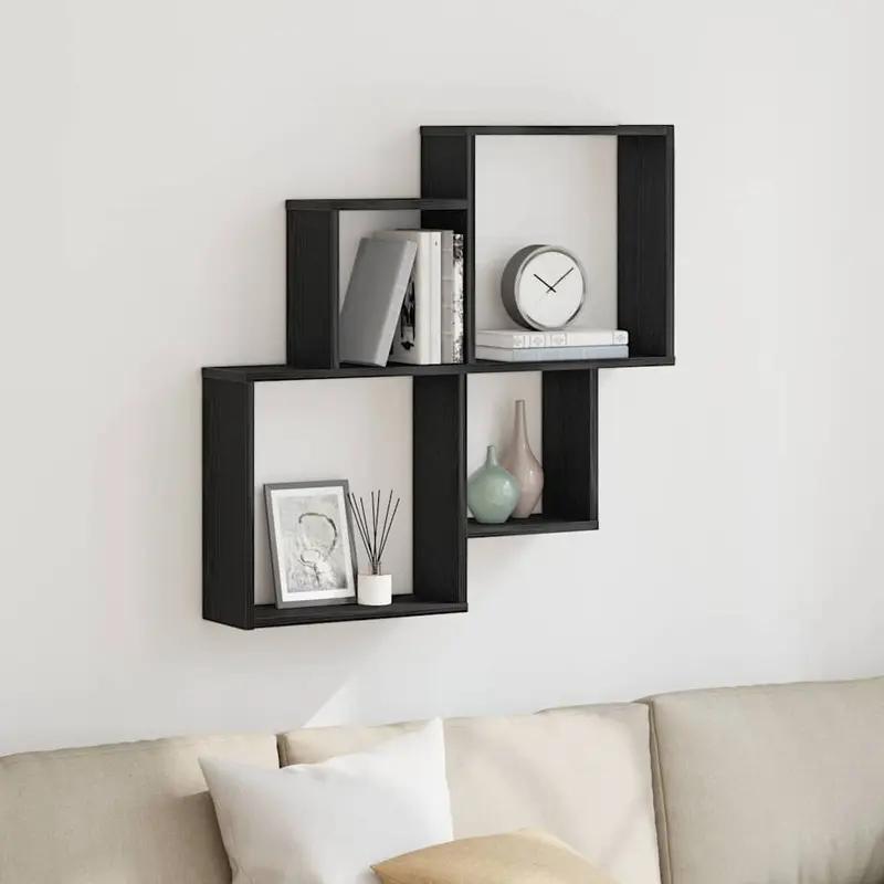 Estante de pared con estante Roble Negro 80 x 15 x 78,5 cm