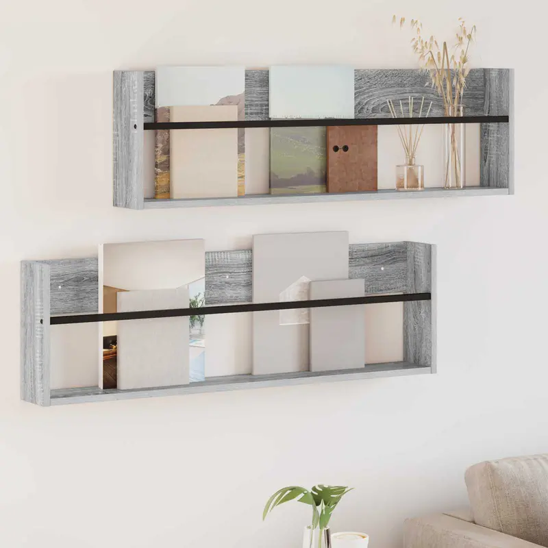 Estante de revistas 2 pcs Gris Sonoma 100 x 12 x 30 cm