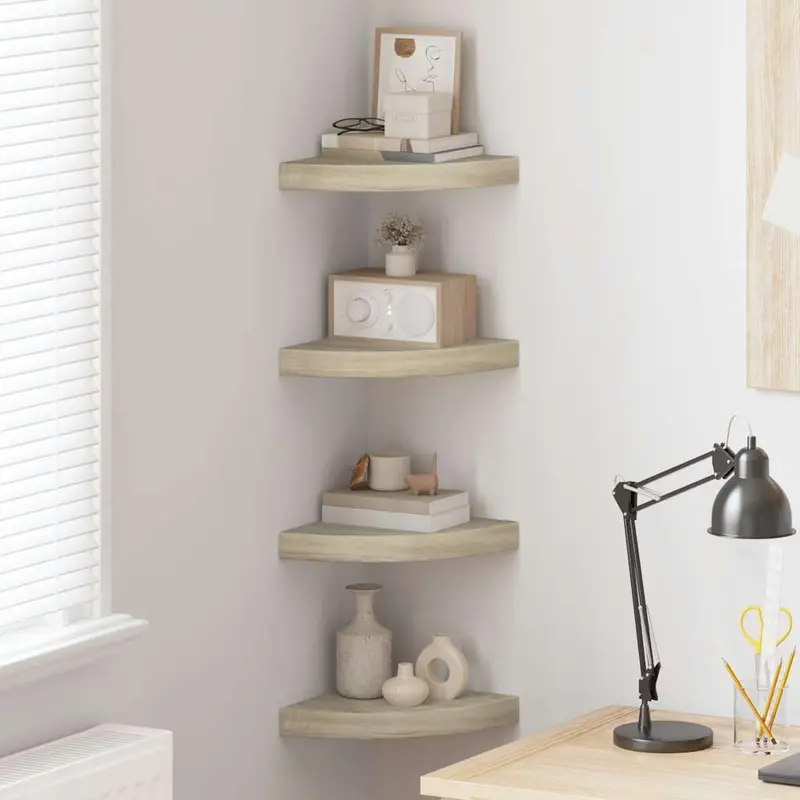 Estante flotante de esquina 4 uds MDF roble 25x25x3,8 cm