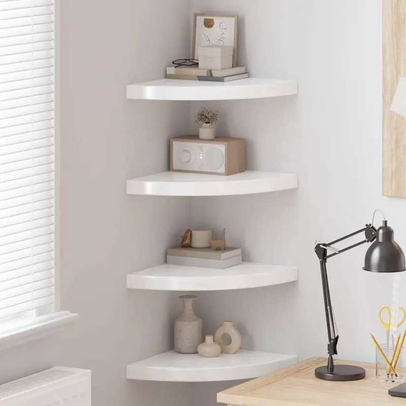 Estante flotante de pared 4 uds MDF blanco brillo 35x35x3,8 cm