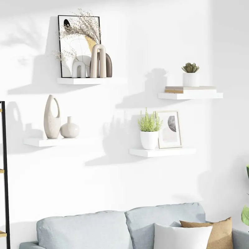Estante flotante de pared 4 uds MDF blanco brillo 40x23x3,8 cm