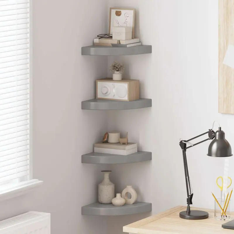 Estante flotante de pared 4 uds MDF gris brillo 25x25x3,8 cm