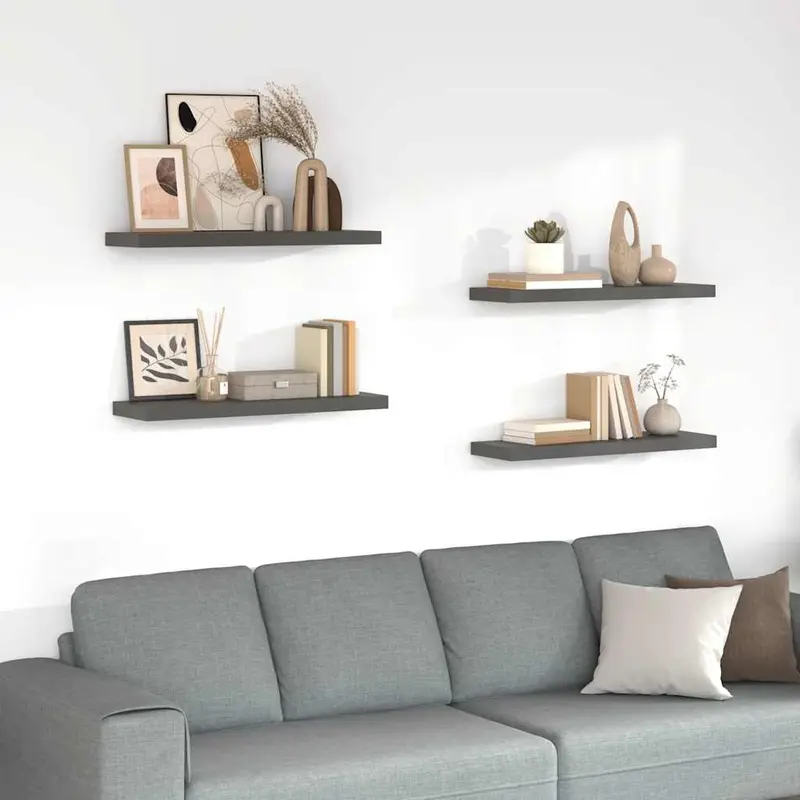 Estante flotante de pared 4 uds MDF gris brillo 80x23,5x3,8 cm