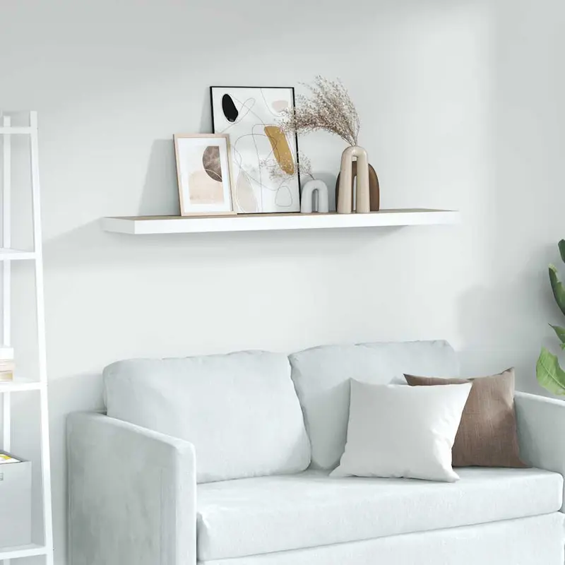 Estante flotante de pared blanco y roble MDF 90x23,5x3,8 cm
