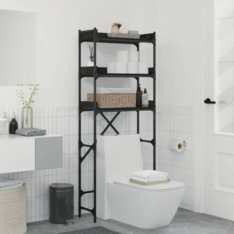 Estante para lavadora con estante Roble Negro 67 x 25 x 163 cm
