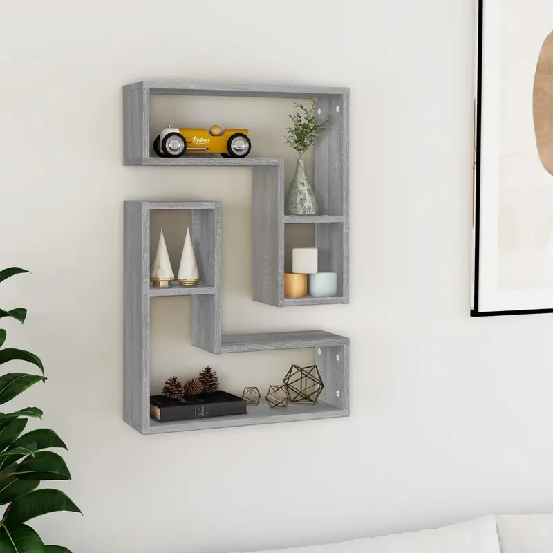 Estante pared 2 uds madera contrachapada gris Sonoma 50x15x50cm