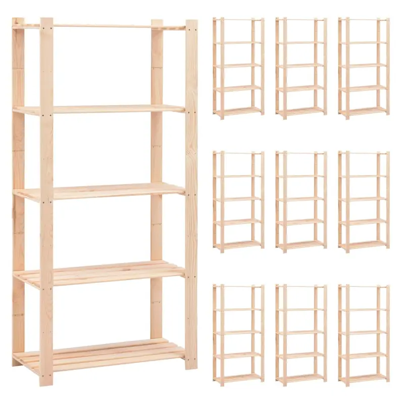 Estantería 5 niveles 10 unidades madera pino maciza 250 kg