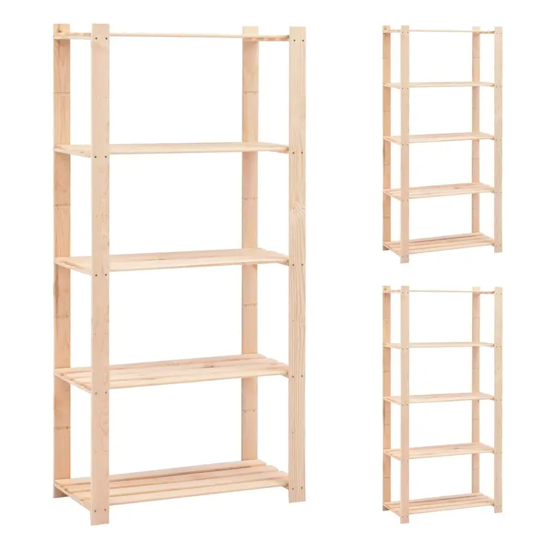 Estantería 5 niveles 3 unidades madera pino maciza 250 kg