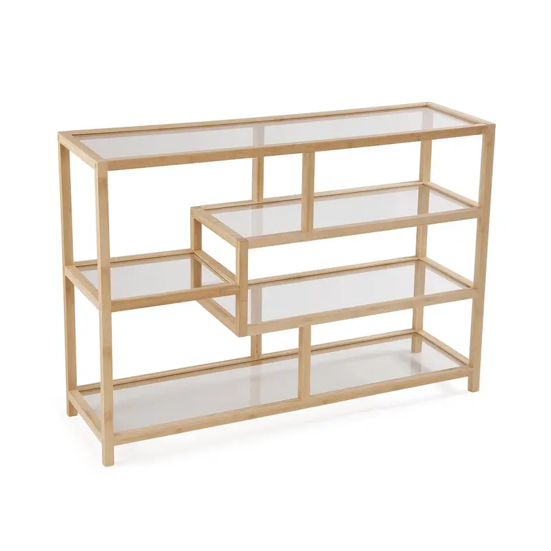 ESTANTERIA BAJA 4 BALDAS BAMBU Y CRISTAL