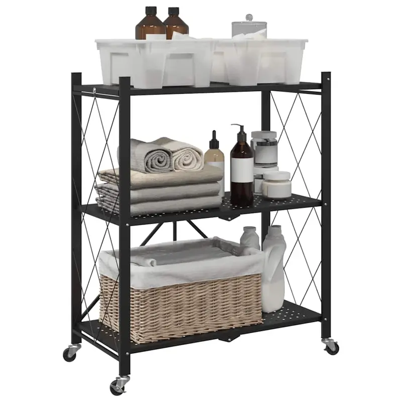 Estantería con ruedas de acero negro 71x34x88 cm
