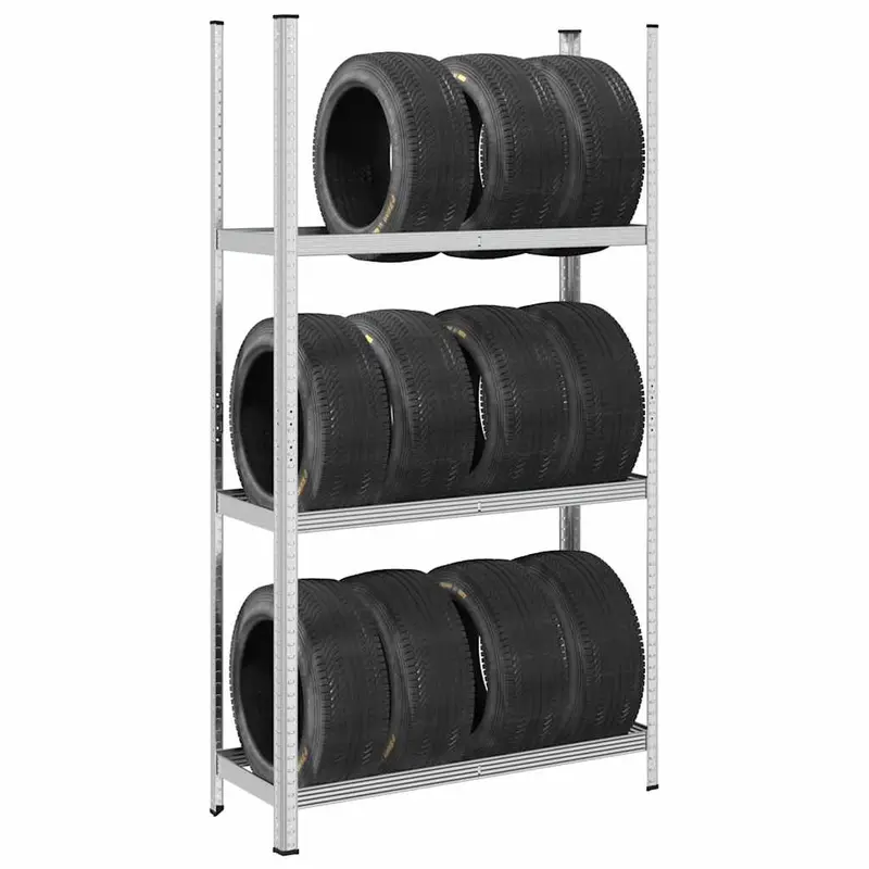 Estantería de 3 capas para neumáticos 2 uds plata 110x40x200 cm