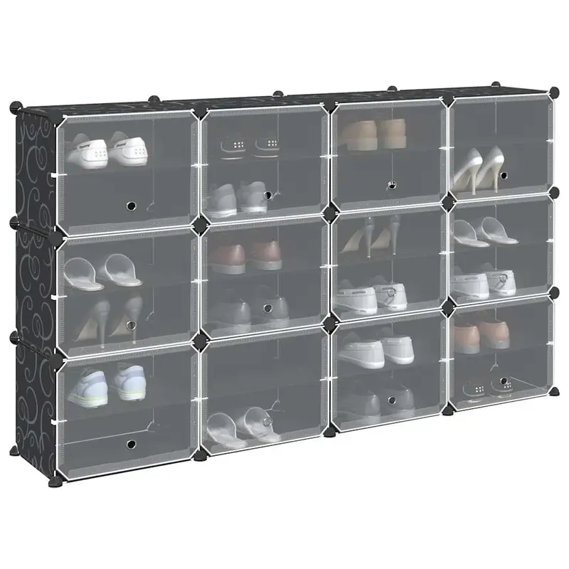 Estantería de cubos con 12 compartimentos y puertas PP negro