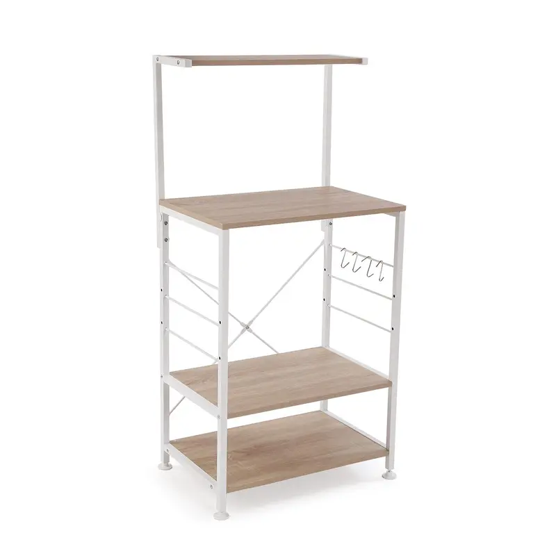 ESTANTERIA MADERA CLARA Y METAL BLANCO
