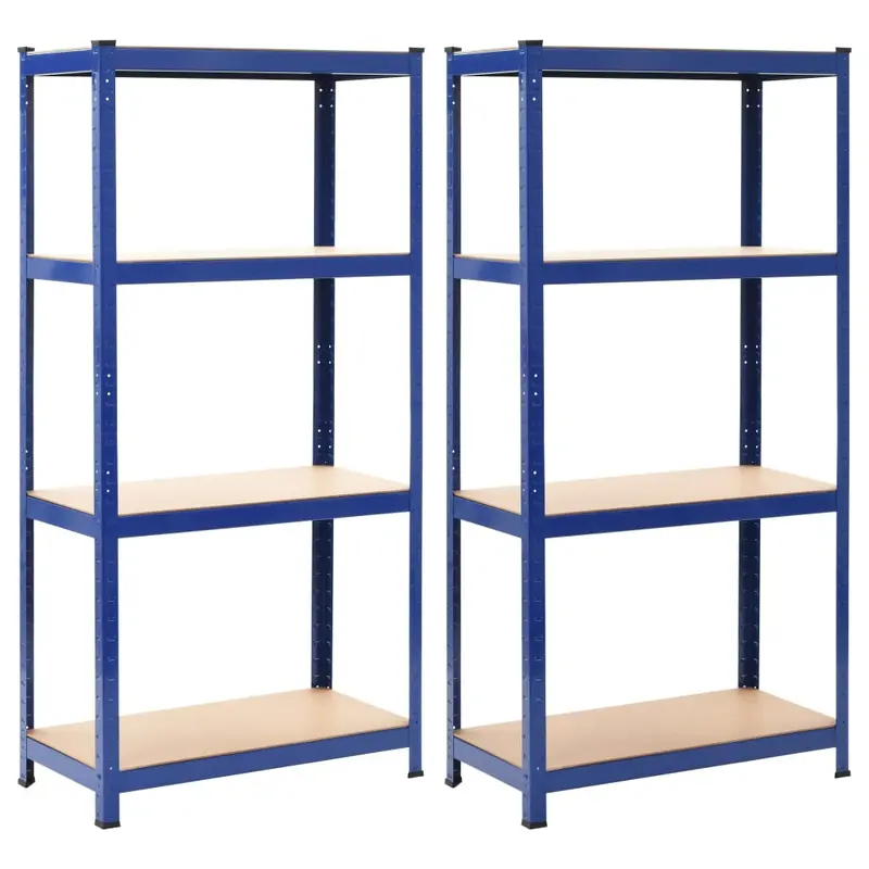 Estanterías de almacenaje 2 uds acero y MDF azul 80x40x160 cm