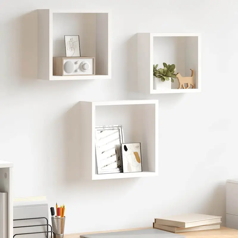 Estantes cubo de pared 3 unidades MDF blanco