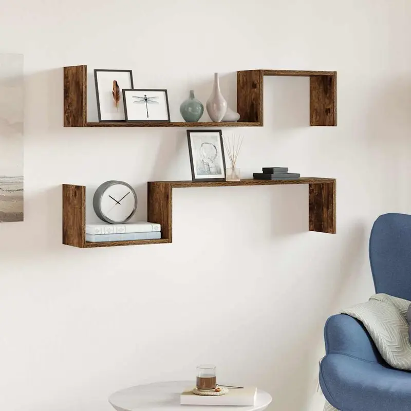 Estantes de pared 2 uds contrachapado roble ahumado 100x15x20cm