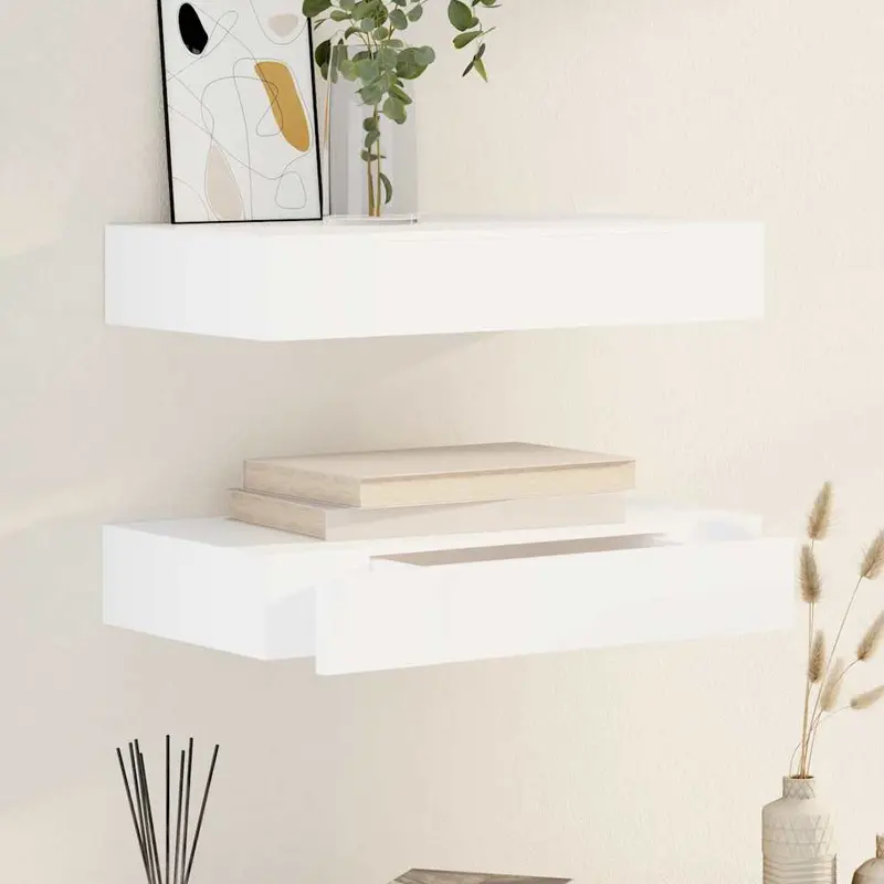 Estantes de pared flotantes con cajones 2 uds blanco 48 cm