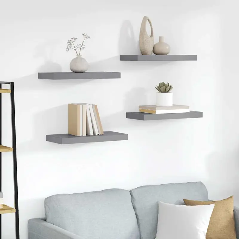 Estantes flotantes de pared 4 uds MDF gris 50x23x3,8 cm