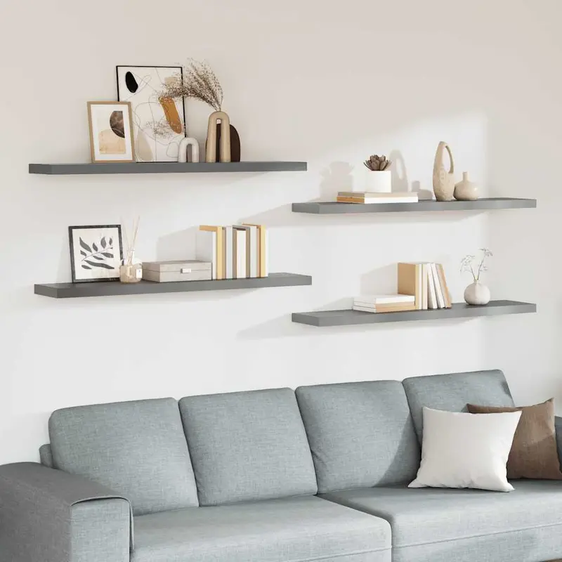 Estantes flotantes pared 4 MDF gris 120x23,5x3,8 cm