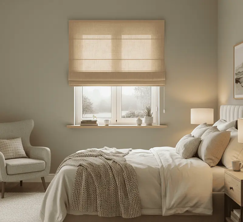 Estor Plegable Traslúcido Beige Tostado - Aspecto Lino
