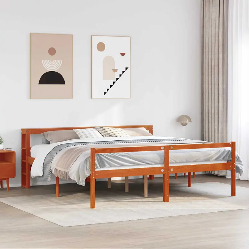 Estructura de cama 2 pcs Marrón cera Madera de Pino Macizo