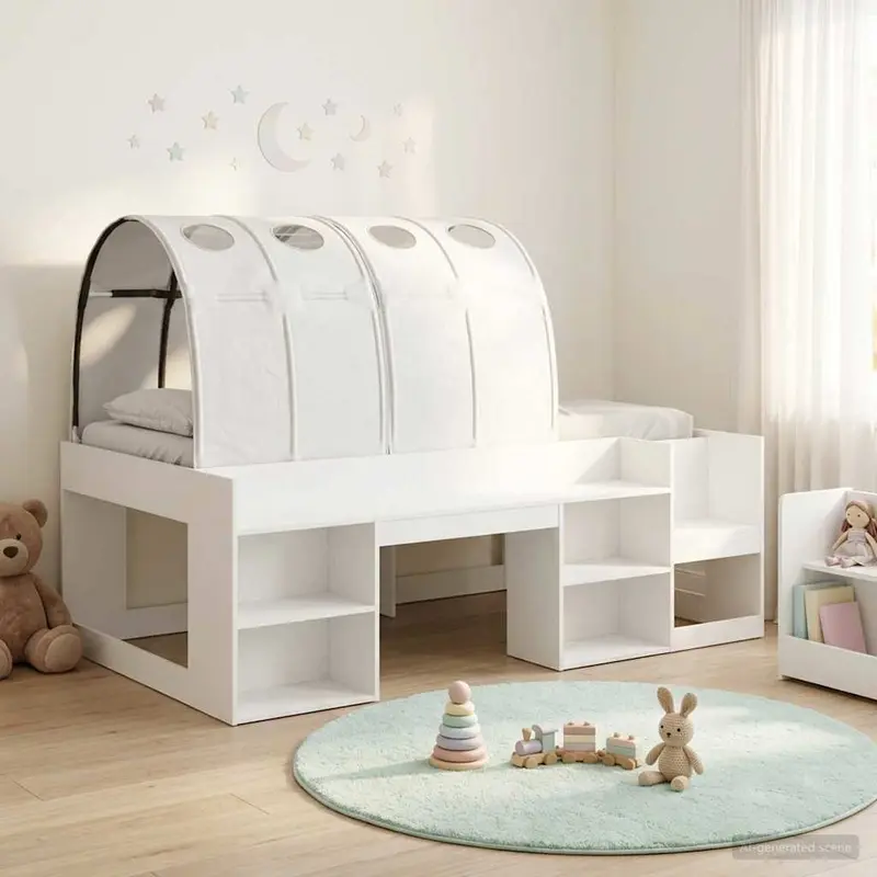 Estructura de Cama con Barandas de Cama Blanco
