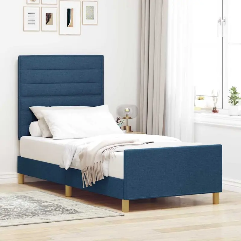 Estructura de cama con cabecera Azul 100 x 200 cm tela