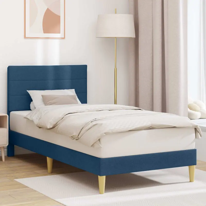 Estructura de cama con cabecera Azul 100 x 200 cm Tela
