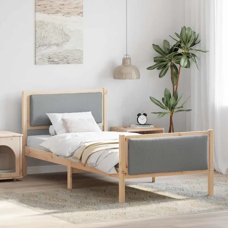 Estructura de cama con cabecera Gris Claro 100 x 200 cm tela