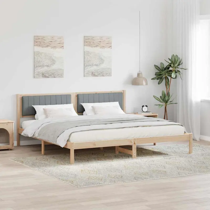 Estructura de cama con cabecera Gris Claro 200 x 200 cm