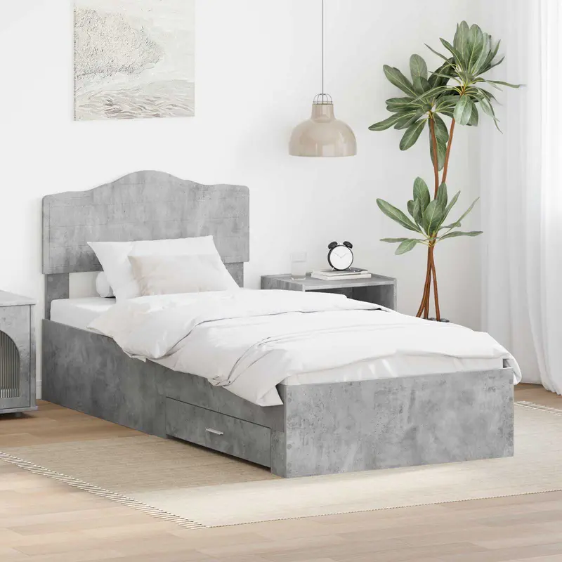 Estructura de cama con cabecera Gris Concreto 100 x 200 cm