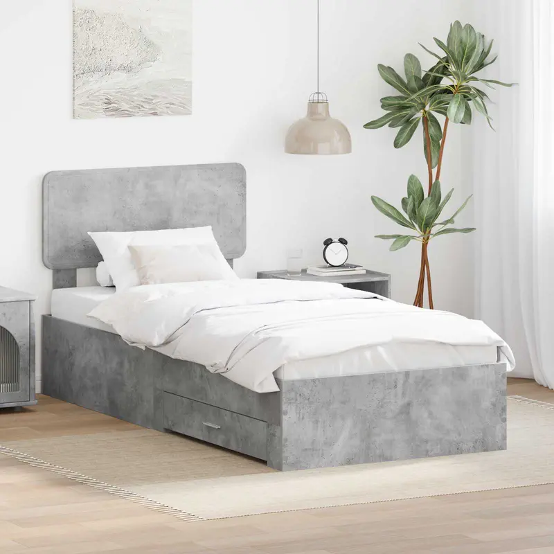 Estructura de cama con cabecera Gris Concreto 100 x 200 cm