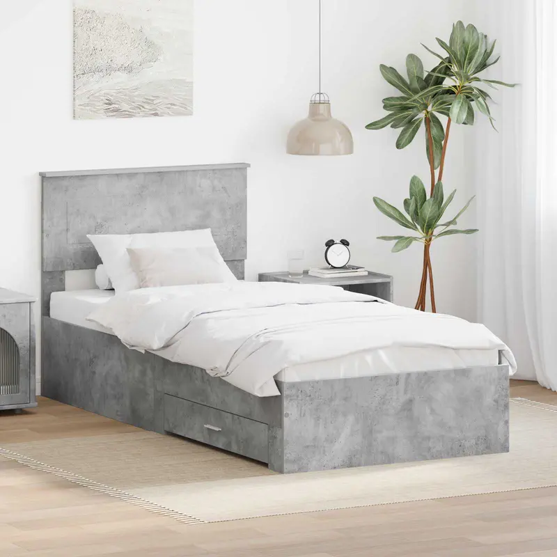 Estructura de cama con cabecera Gris Concreto 100 x 200 cm