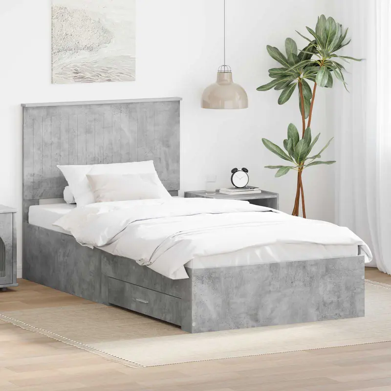 Estructura de cama con cabecera Gris Concreto 100 x 200 cm