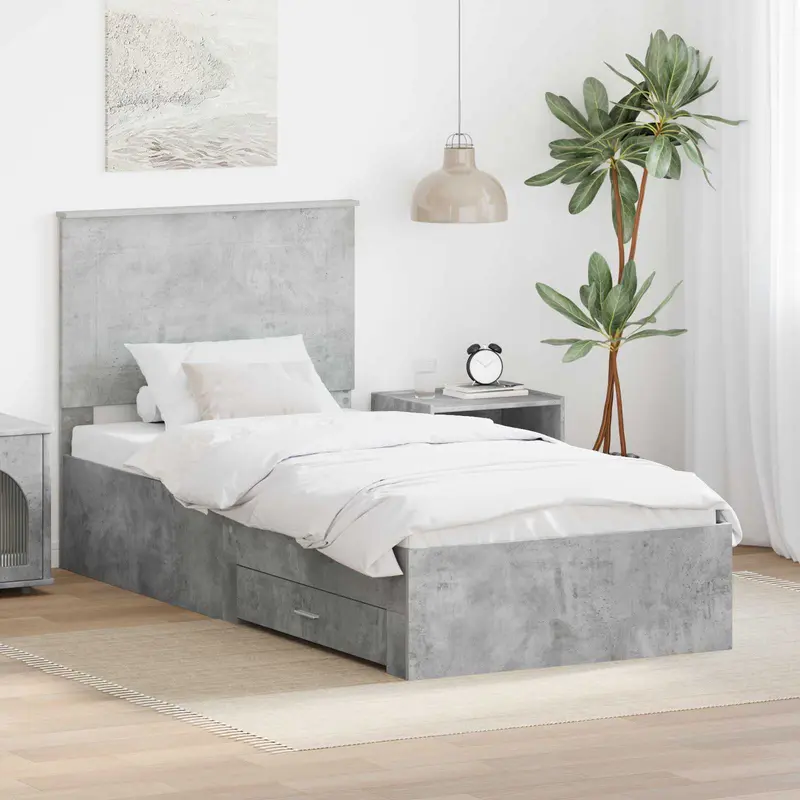 Estructura de cama con cabecera Gris Concreto 100 x 200 cm