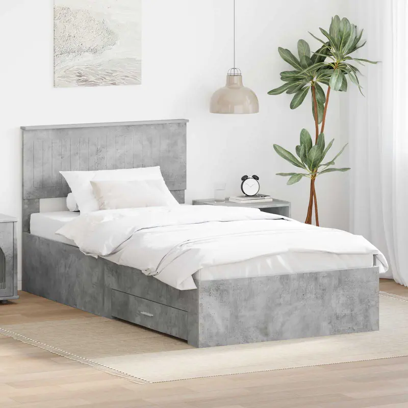 Estructura de cama con cabecera Gris Concreto 100 x 200 cm
