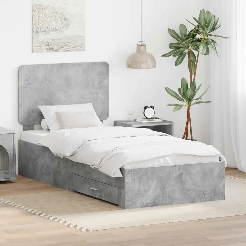 Estructura de cama con cabecera Gris Concreto 100 x 200 cm