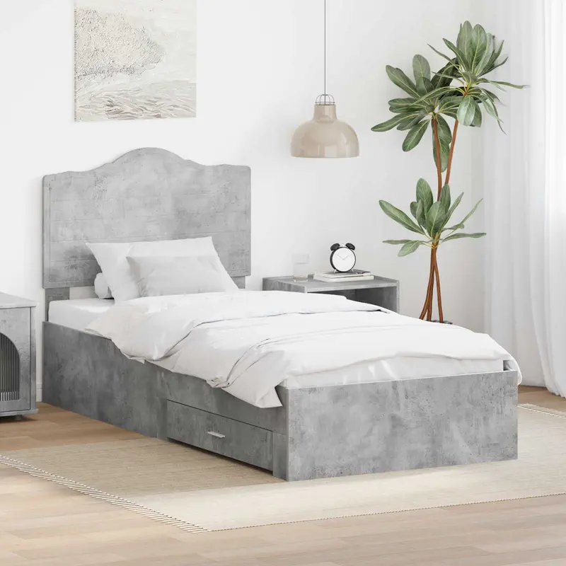 Estructura de cama con cabecera Gris Concreto 100 x 200 cm