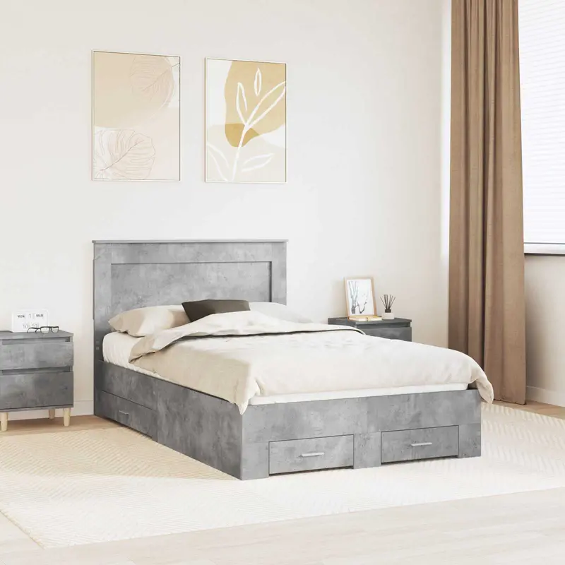 Estructura de cama con cabecera Gris Concreto 120 x 200 cm
