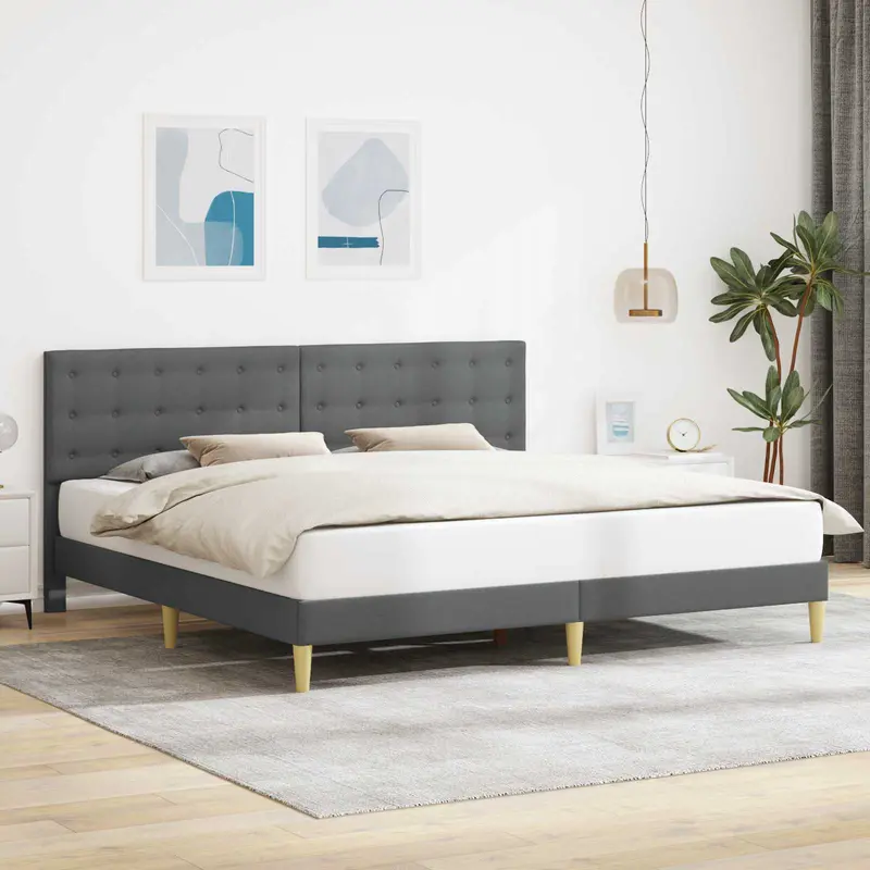 Estructura de cama con cabecera Gris oscuro 180 x 200 cm Tela
