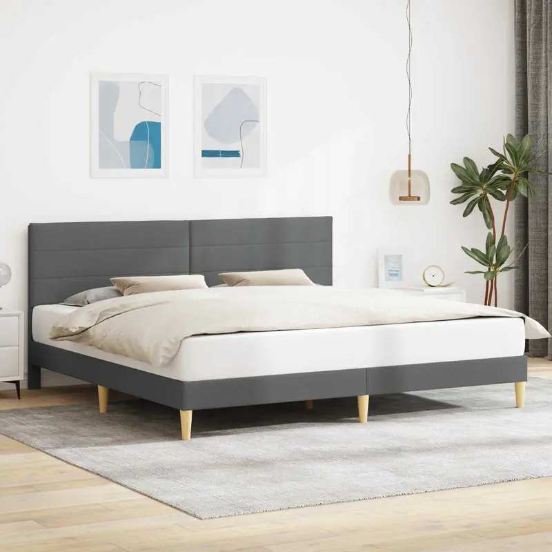 Estructura de cama con cabecera Gris oscuro 180 x 200 cm Tela