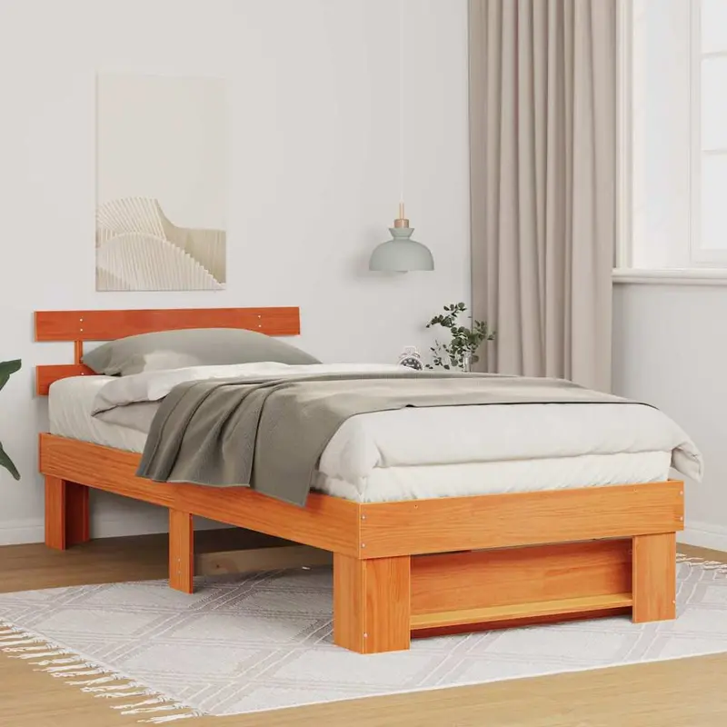 Estructura de cama con cabecera Marrón cera 100 x 200 cm