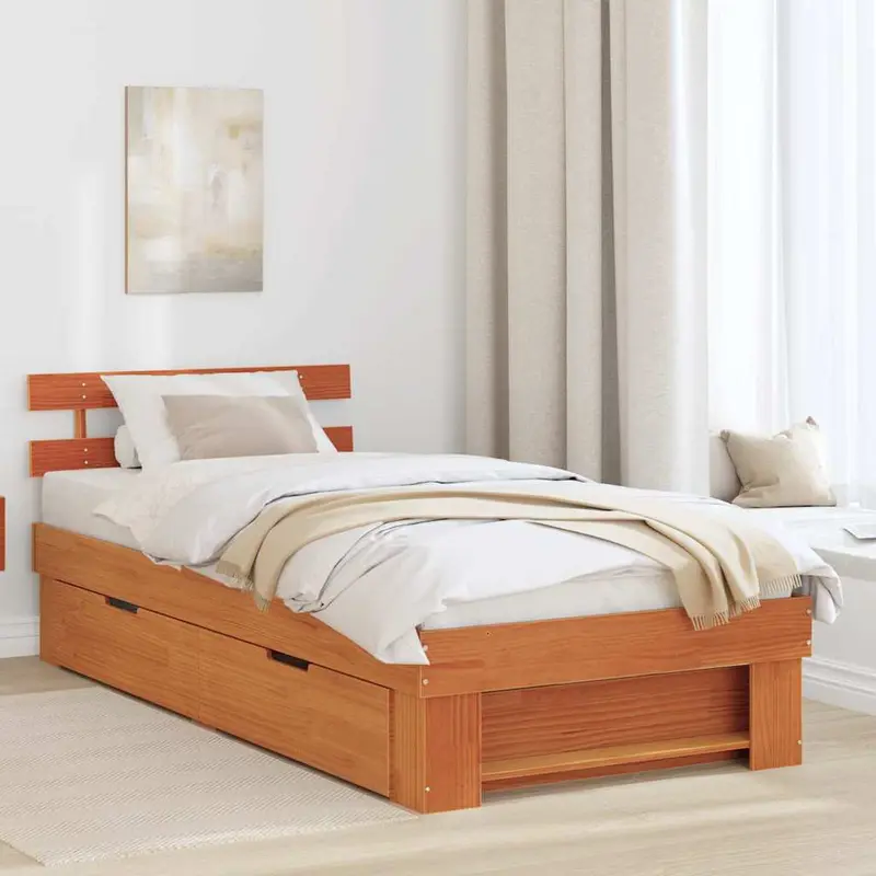 Estructura de cama con cabecera Marrón cera 100 x 200 cm