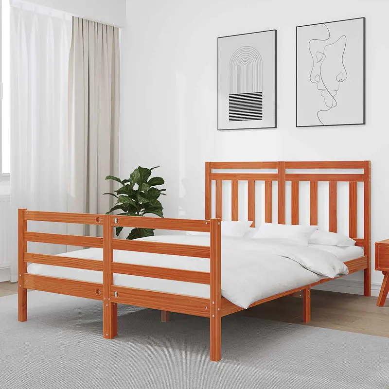 Estructura de cama con cabecera Marrón cera 150 x 200 cm