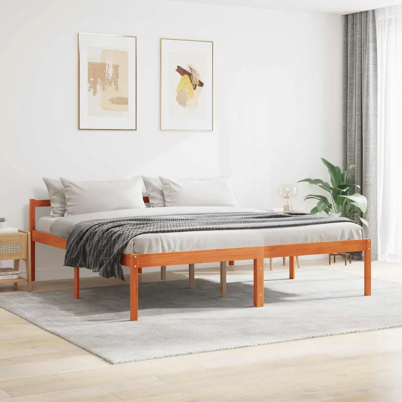 Estructura de cama con cabecera Marrón cera 200 x 200 cm