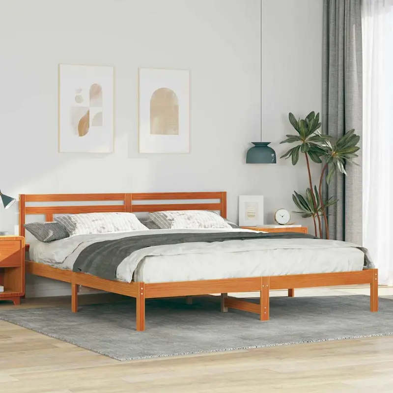 Estructura de cama con cabecera Marrón Madera de pino