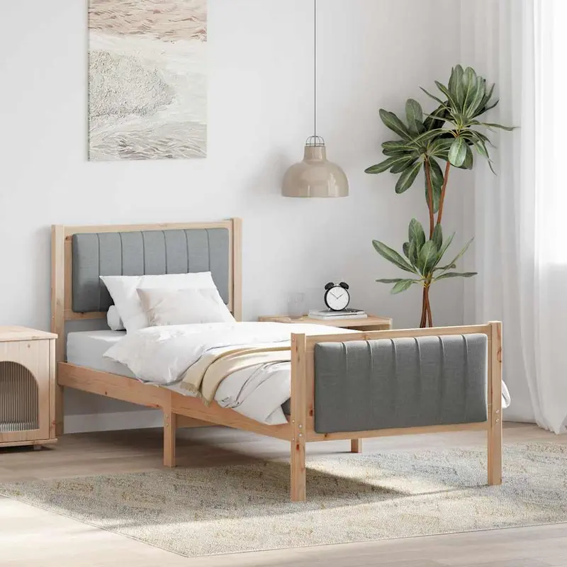 Estructura de cama con cabecera Marrón y gris claro 75 x 190 cm