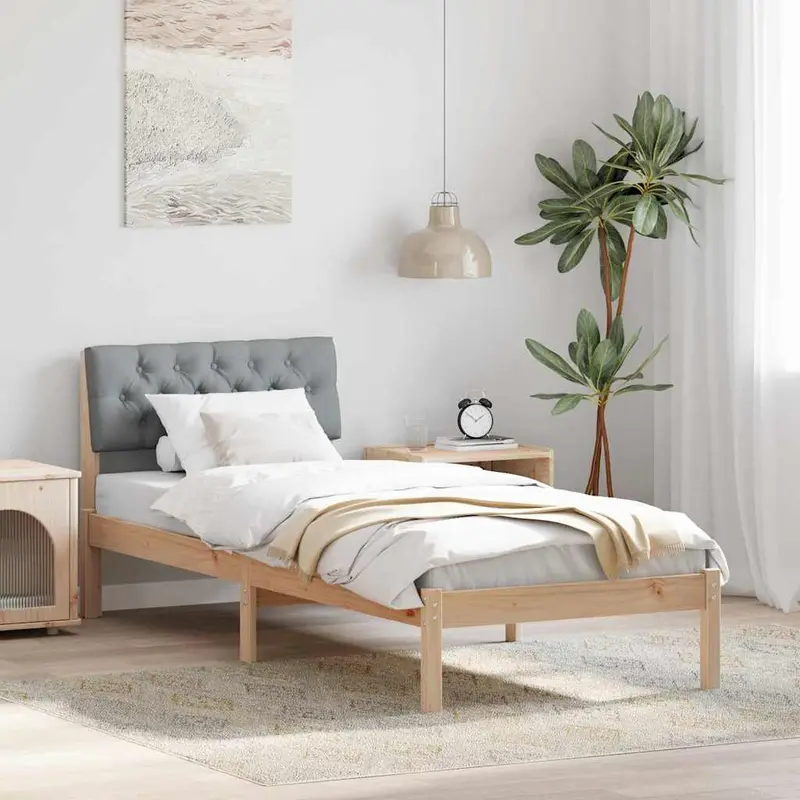 Estructura de cama con cabecera Marrón y gris claro 75 x 190 cm